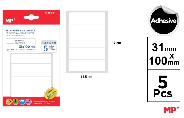 ETIQUETAS BLANCAS ø 31 x 100 mm 25 Uds. 5 HOJAS