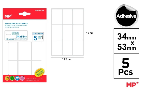 ETIQUETAS BLANCAS ø 34 x 53 mm 45 Uds. 5 HOJAS