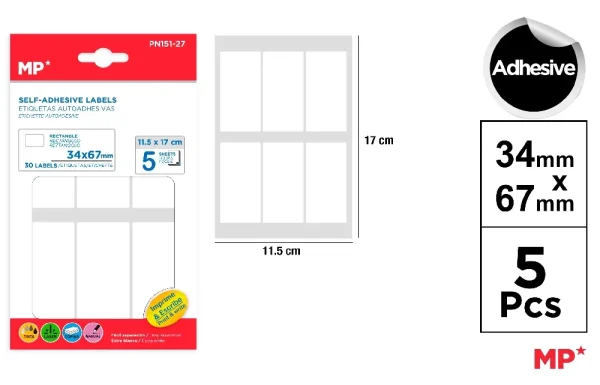 ETIQUETAS BLANCAS ø 34 x 67 mm 30 Uds. 5 HOJAS