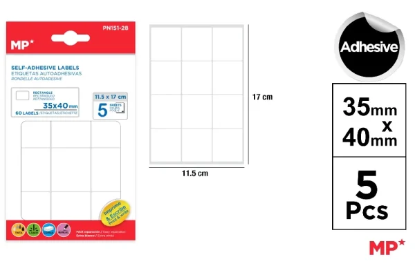 ETIQUETAS BLANCAS ø 35 x 40 mm 60 Uds. 5 HOJAS