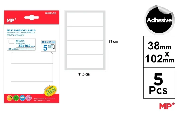 ETIQUETAS BLANCAS ø 38 x 102 mm 20 Uds. 5 HOJAS