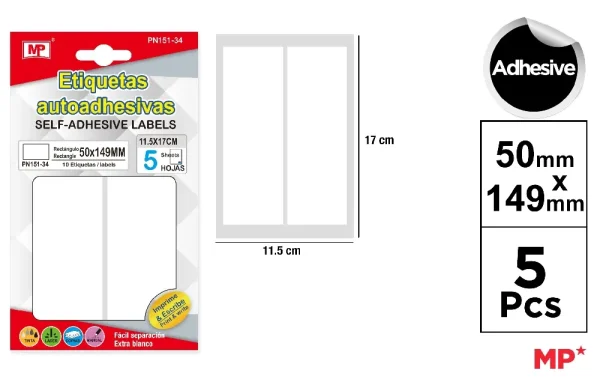 ETIQUETAS BLANCAS ø 50 x 149 mm 10 Uds. 5 HOJAS