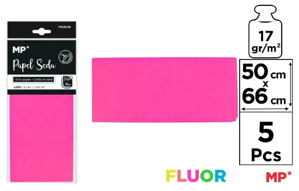 PAPEL SEDA ROSA FLUORESCENTE 50 x 66 cm 5 Uds.